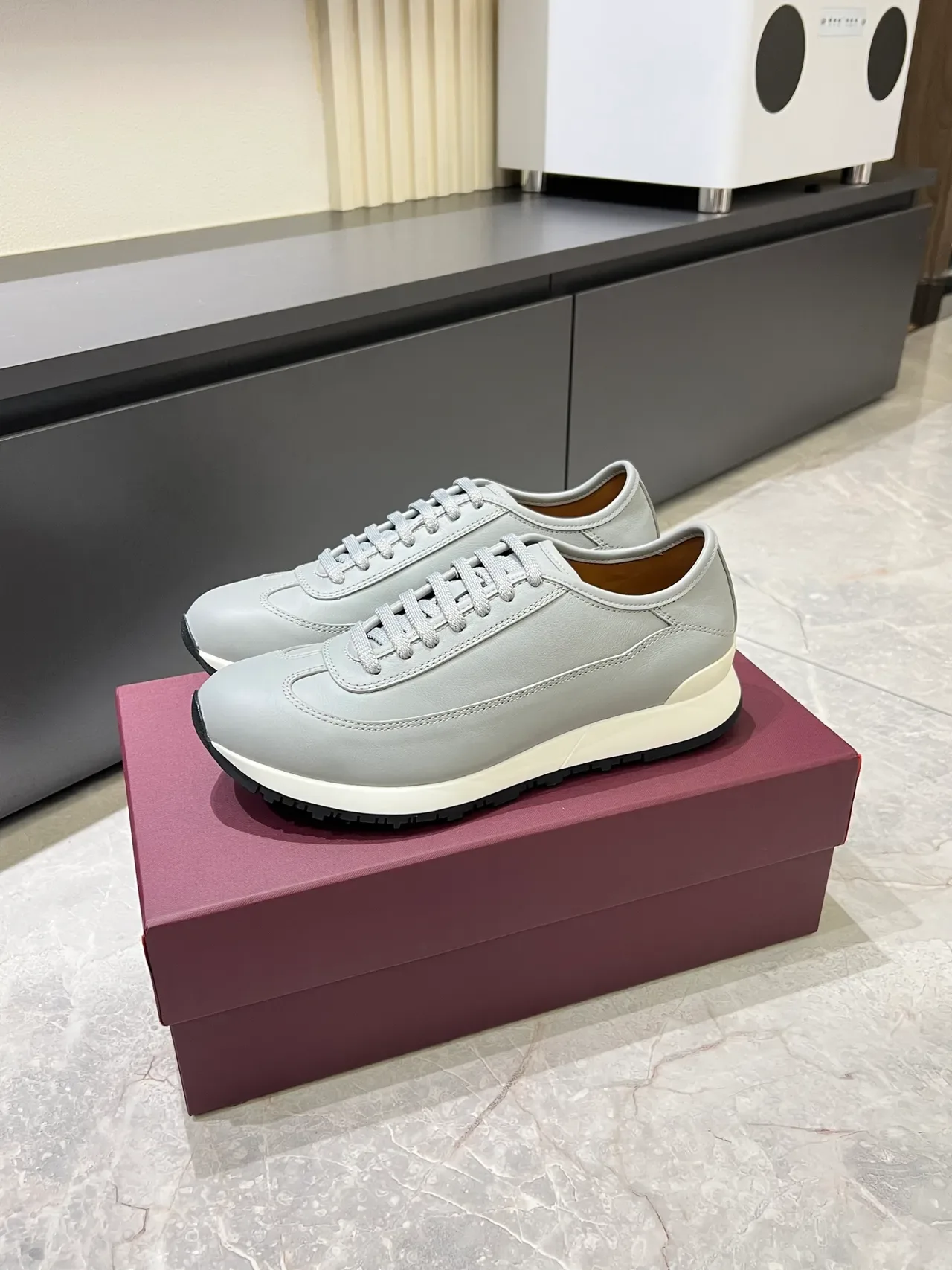 Light Gray Leather Lifestyle Sneakers 5