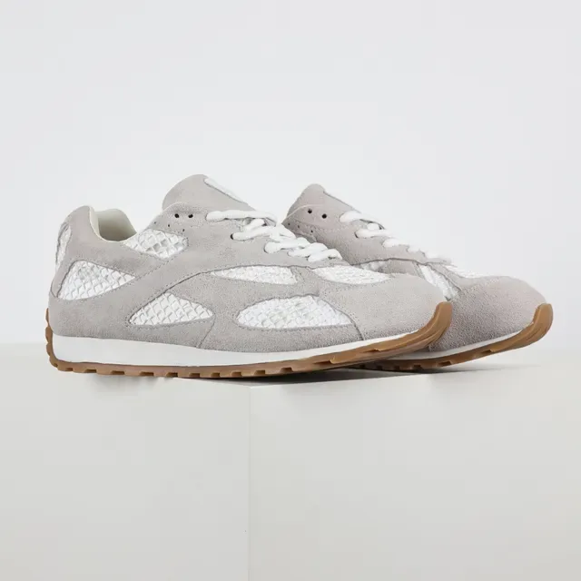Light Gray Suede and White Mesh Retro Runner Sneakers 3