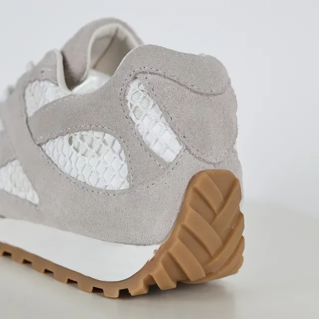 Light Gray Suede and White Mesh Retro Runner Sneakers 4