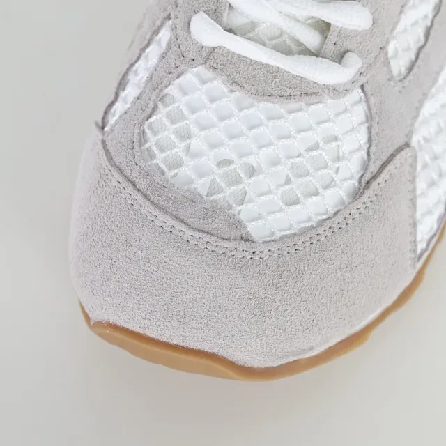 Light Gray Suede and White Mesh Retro Runner Sneakers 5