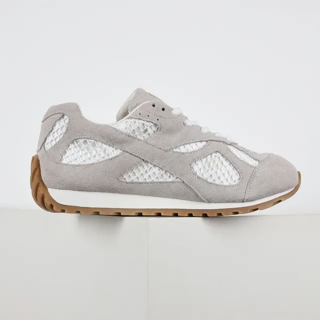 Light Gray Suede and White Mesh Retro Runner Sneakers 7