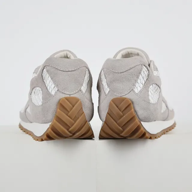 Light Gray Suede and White Mesh Retro Runner Sneakers 8