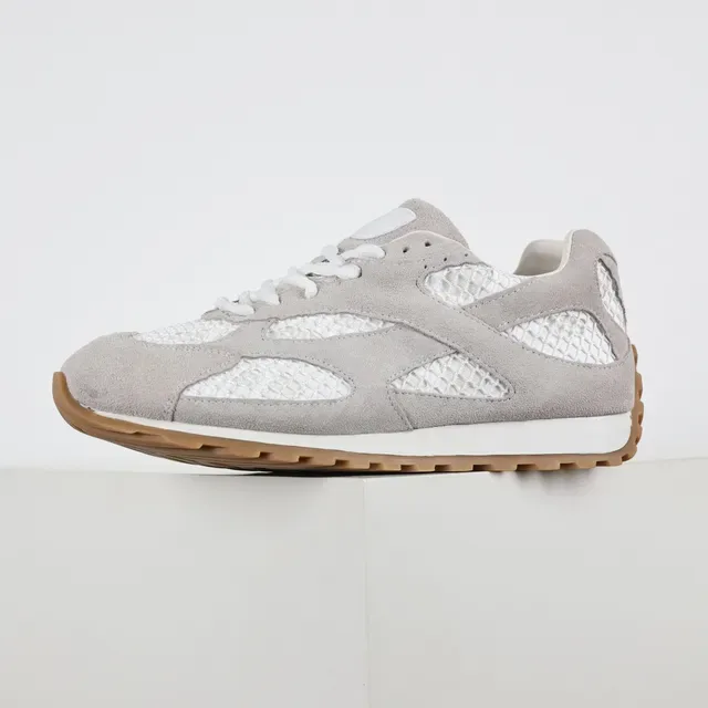 Light Gray Suede and White Mesh Retro Runner Sneakers 9