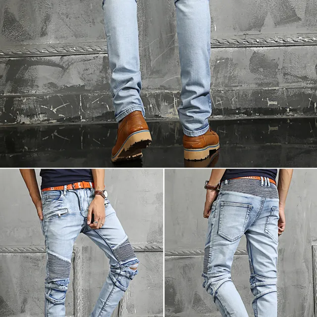 Light Wash Distressed Panelled Slim-Fit Ripped Jeans 12