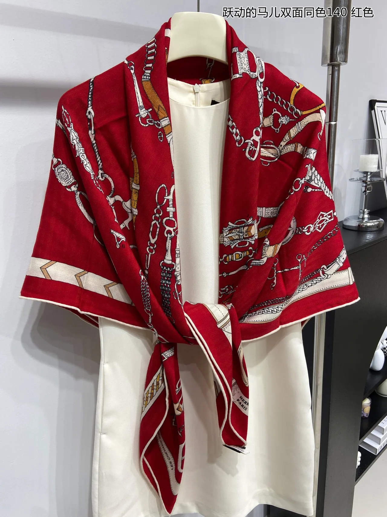 Linziyuan Equestrian-Print Double-Faced Red Silk Scarf 8