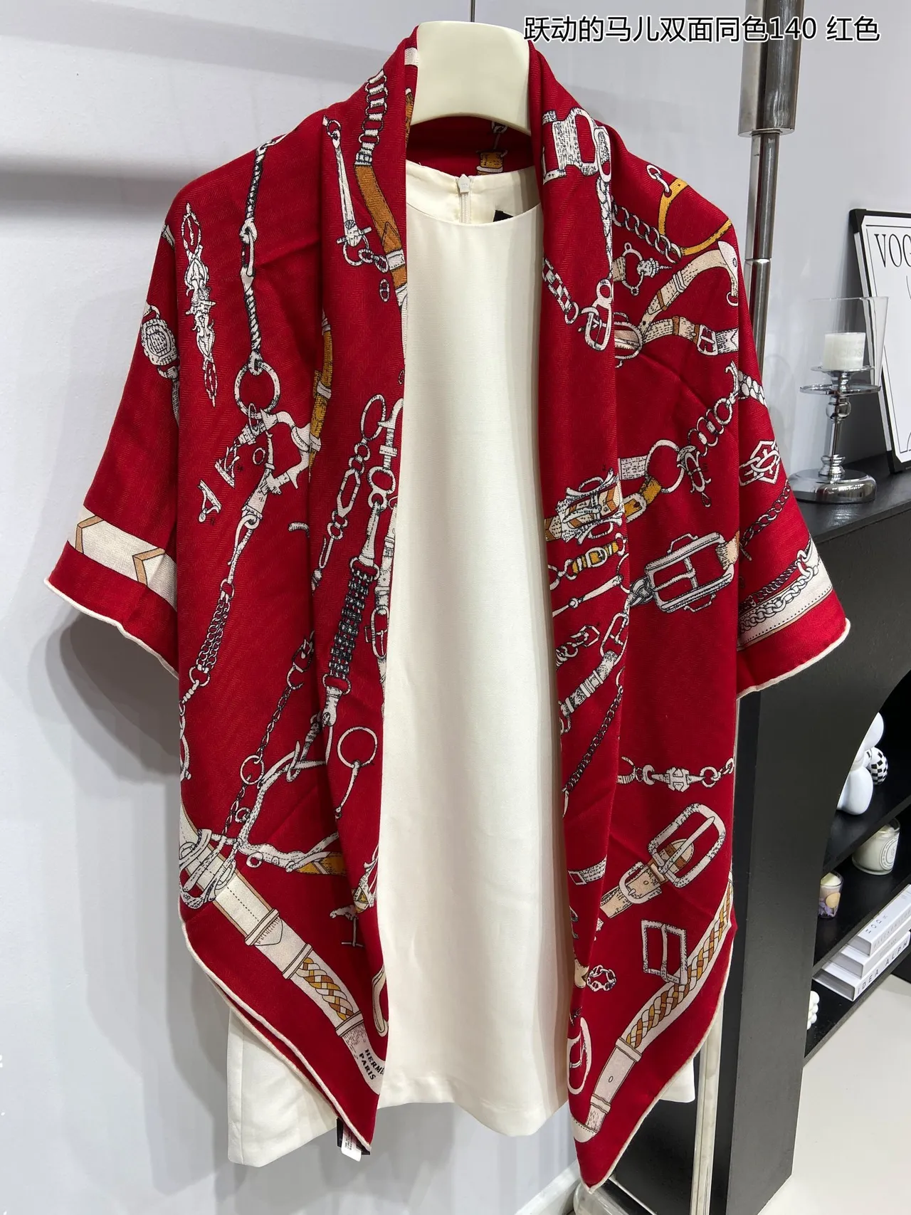 Linziyuan Equestrian-Print Double-Faced Red Silk Scarf 9