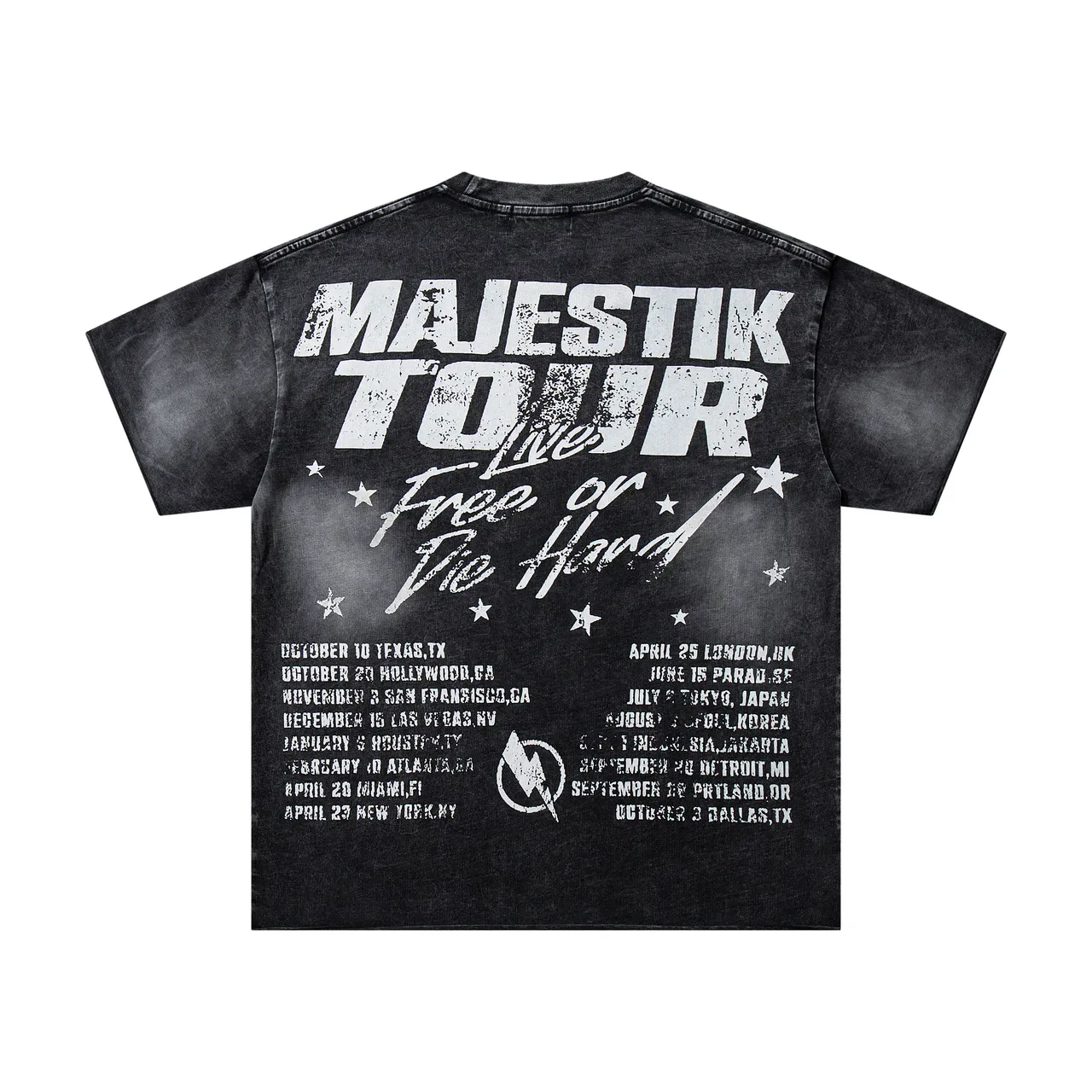 MAJESTIK Acid-Wash Black Double-Sided Graphic Tour T-Shirt 3