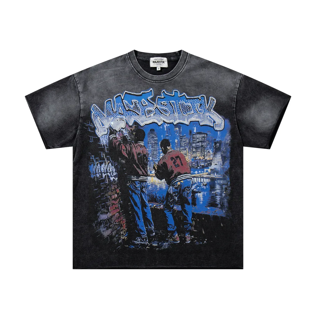 MAJESTIK Acid-Wash Black Double-Sided Graphic Tour T-Shirt 4