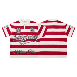 Majestik Athletic Team Striped Embroidered Polo Shirt