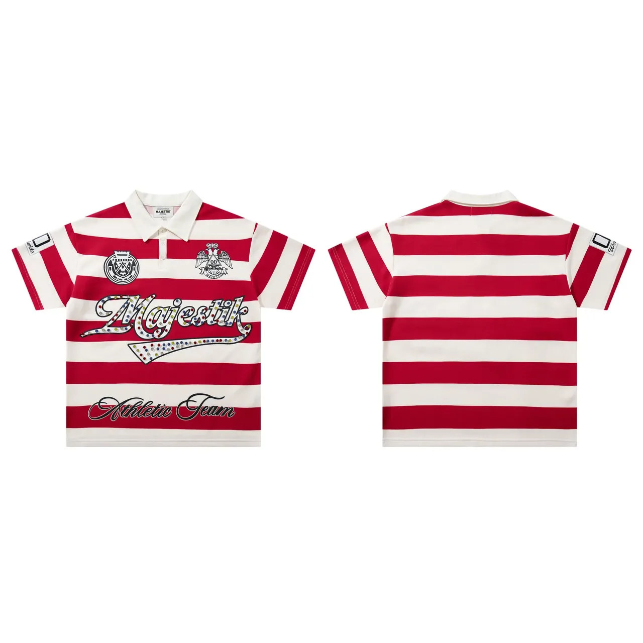 Majestik Athletic Team Striped Embroidered Polo Shirt 2