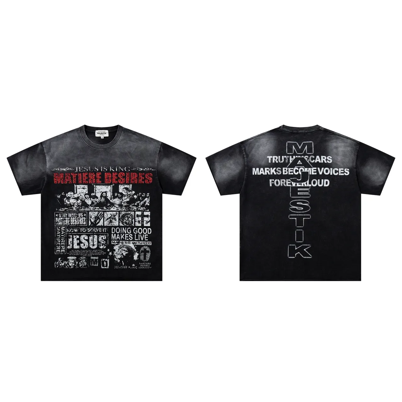 MAJESTIK Distressed Black Graphic Print Oversized T-Shirt 2