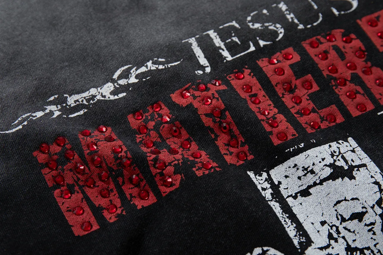 MAJESTIK Distressed Black Graphic Print Oversized T-Shirt 6