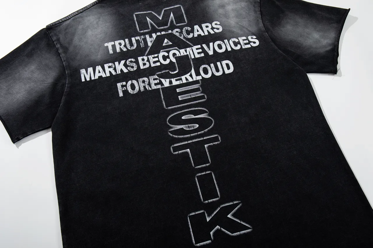 MAJESTIK Distressed Black Graphic Print Oversized T-Shirt 10
