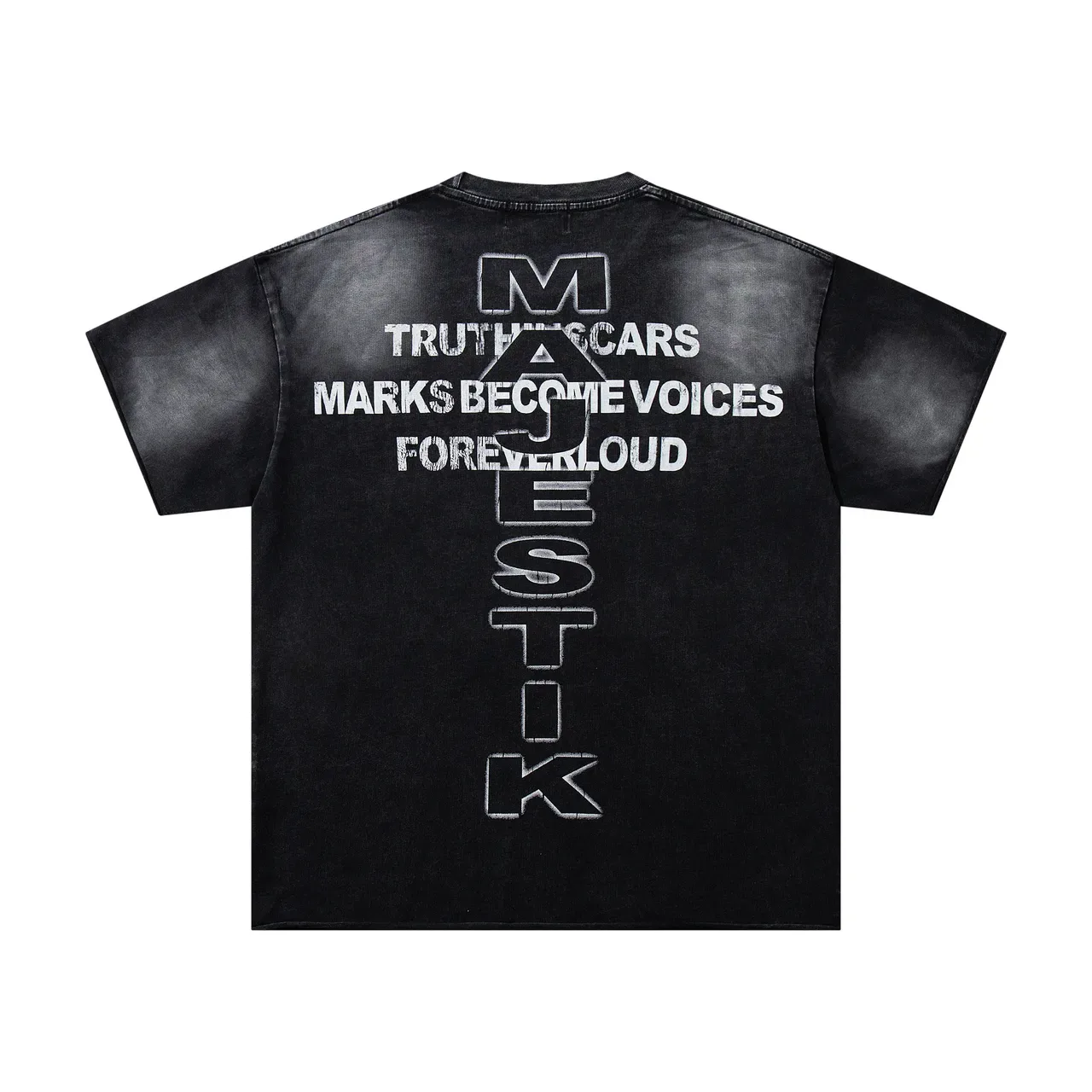 MAJESTIK Distressed Black Graphic Print Oversized T-Shirt 11