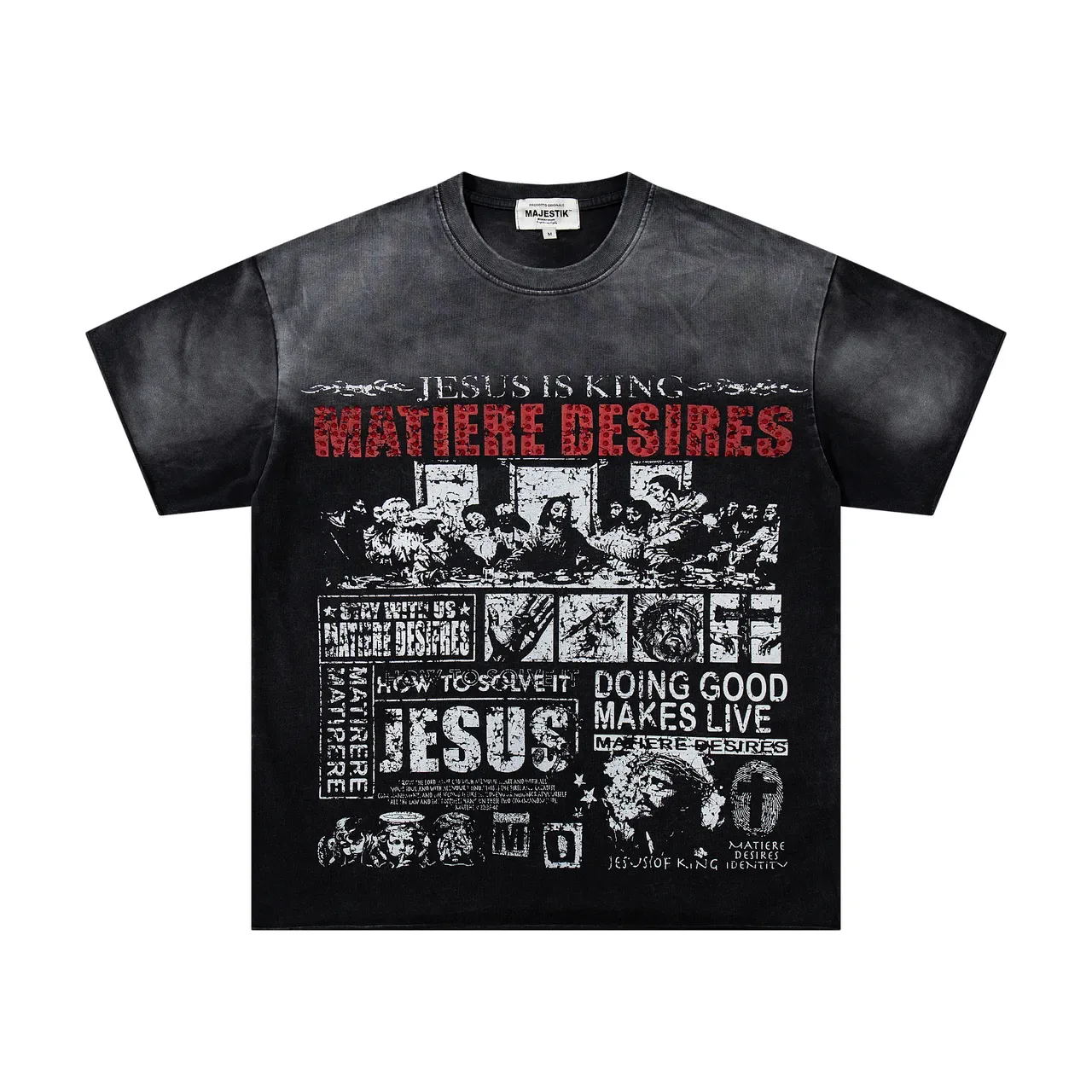 MAJESTIK Distressed Black Graphic Print Oversized T-Shirt 12