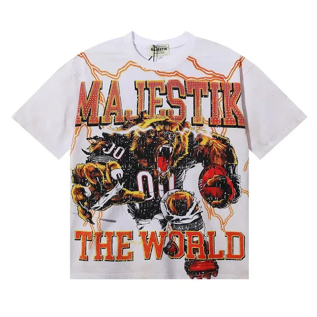 Majestik Fearless Bear Graphic Print White T-Shirt 3