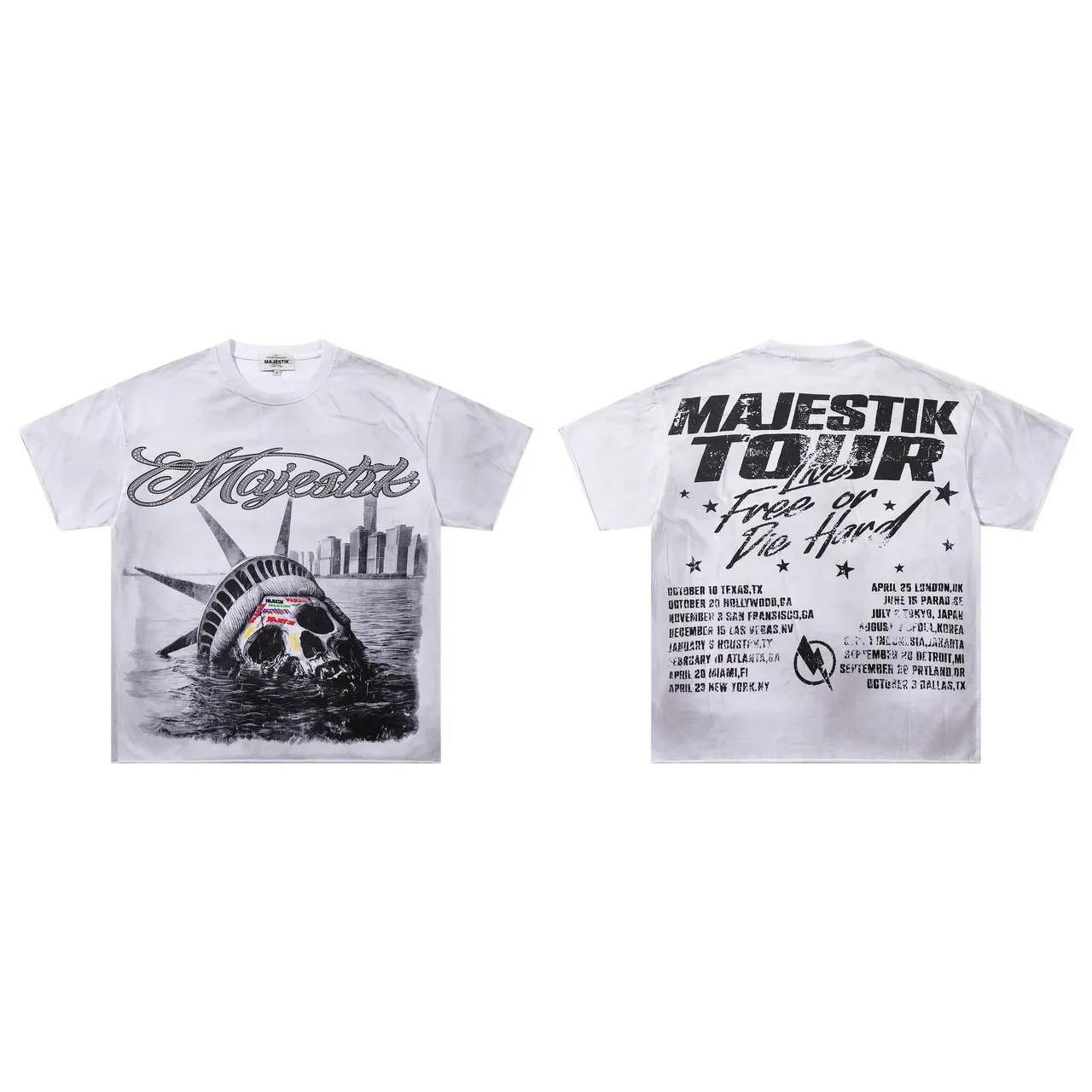 Majestik Tour Live Free or Die Hard Graphic Print White T-Shirt 2