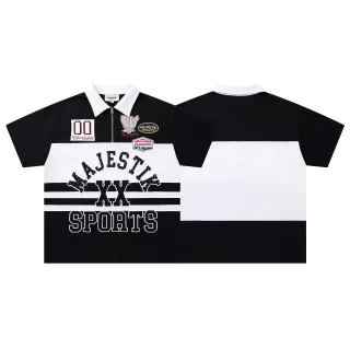 Majestik XX Sports Black and White Patchwork Polo Shirt