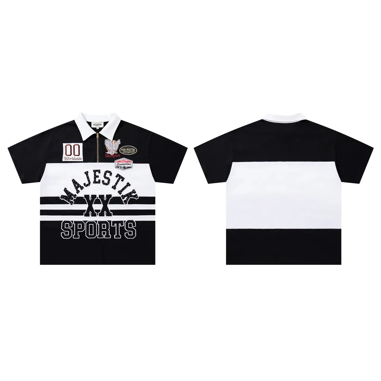 Majestik XX Sports Black and White Patchwork Polo Shirt 2