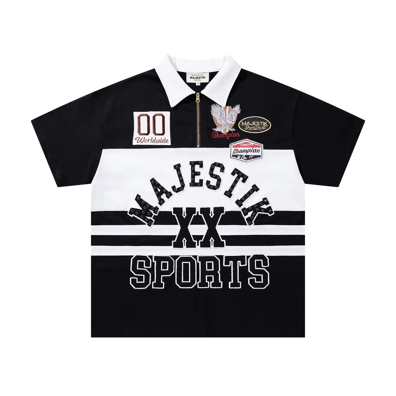 Majestik XX Sports Black and White Patchwork Polo Shirt 4