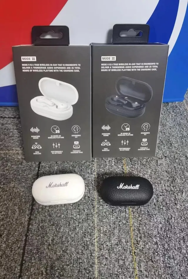 Marshall Mode III White Black Stem-Style Textured Case TWS Earbuds 2