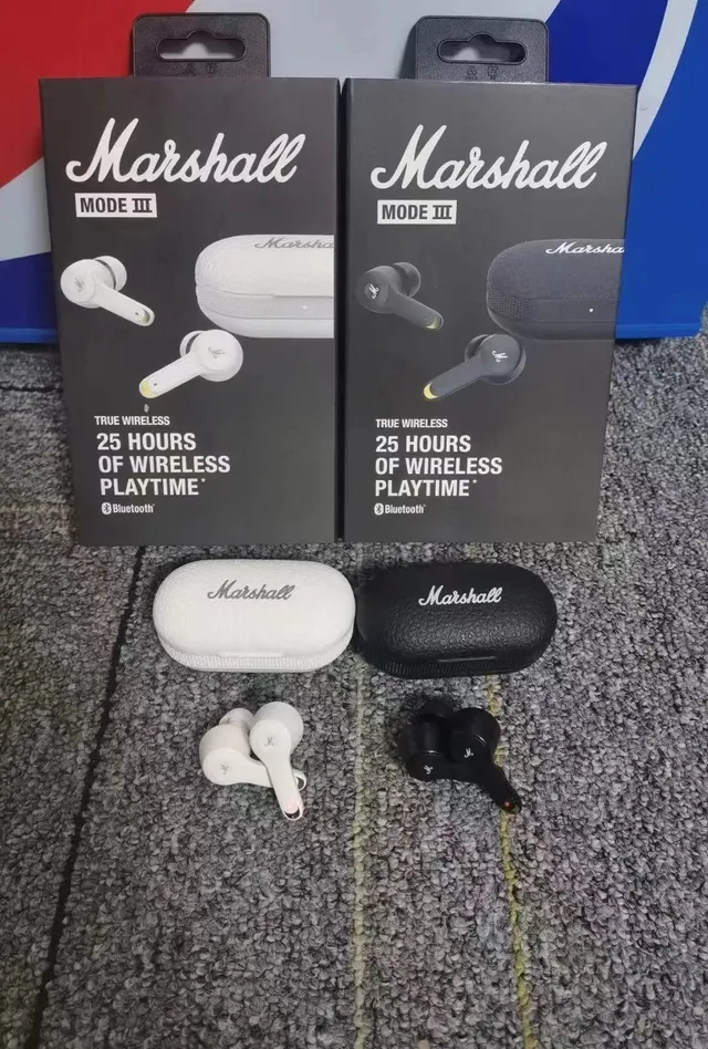 Marshall Mode III White Black Stem-Style Textured Case TWS Earbuds 4