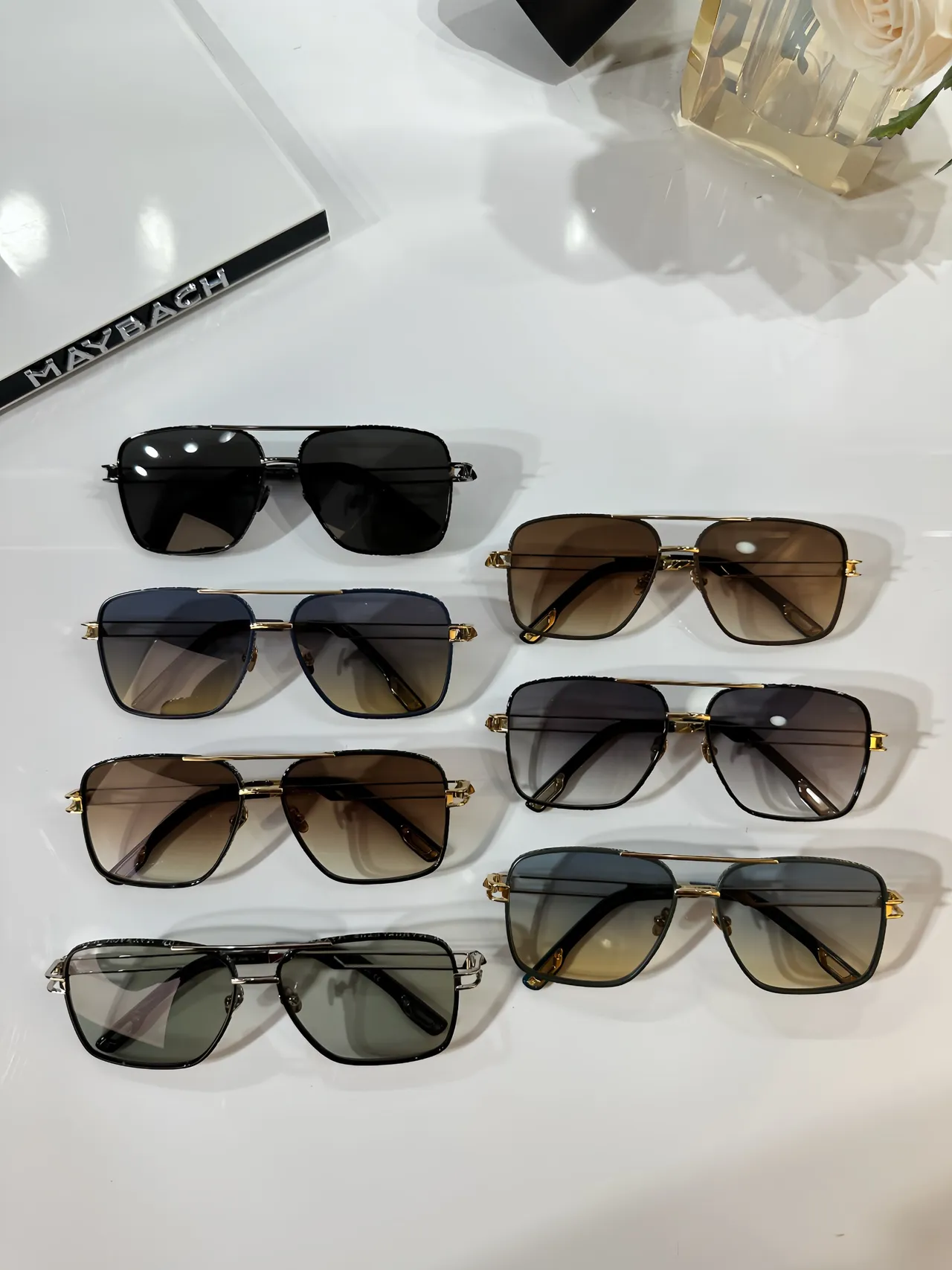 MAYBACH Black Gold Square Aviator Double Bridge Sunglasses 3