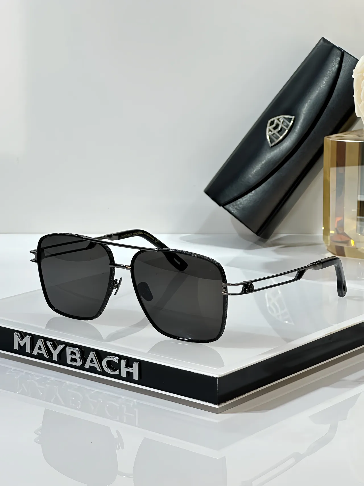 MAYBACH Black Gold Square Aviator Double Bridge Sunglasses 4