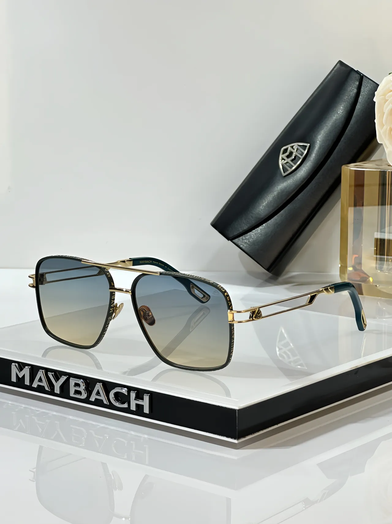 MAYBACH Black Gold Square Aviator Double Bridge Sunglasses 5