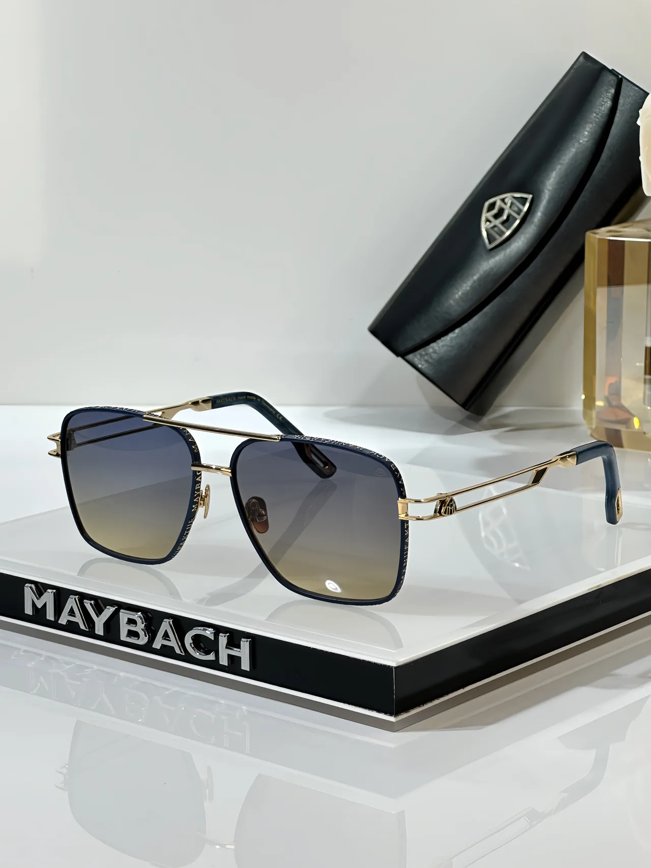 MAYBACH Black Gold Square Aviator Double Bridge Sunglasses 6
