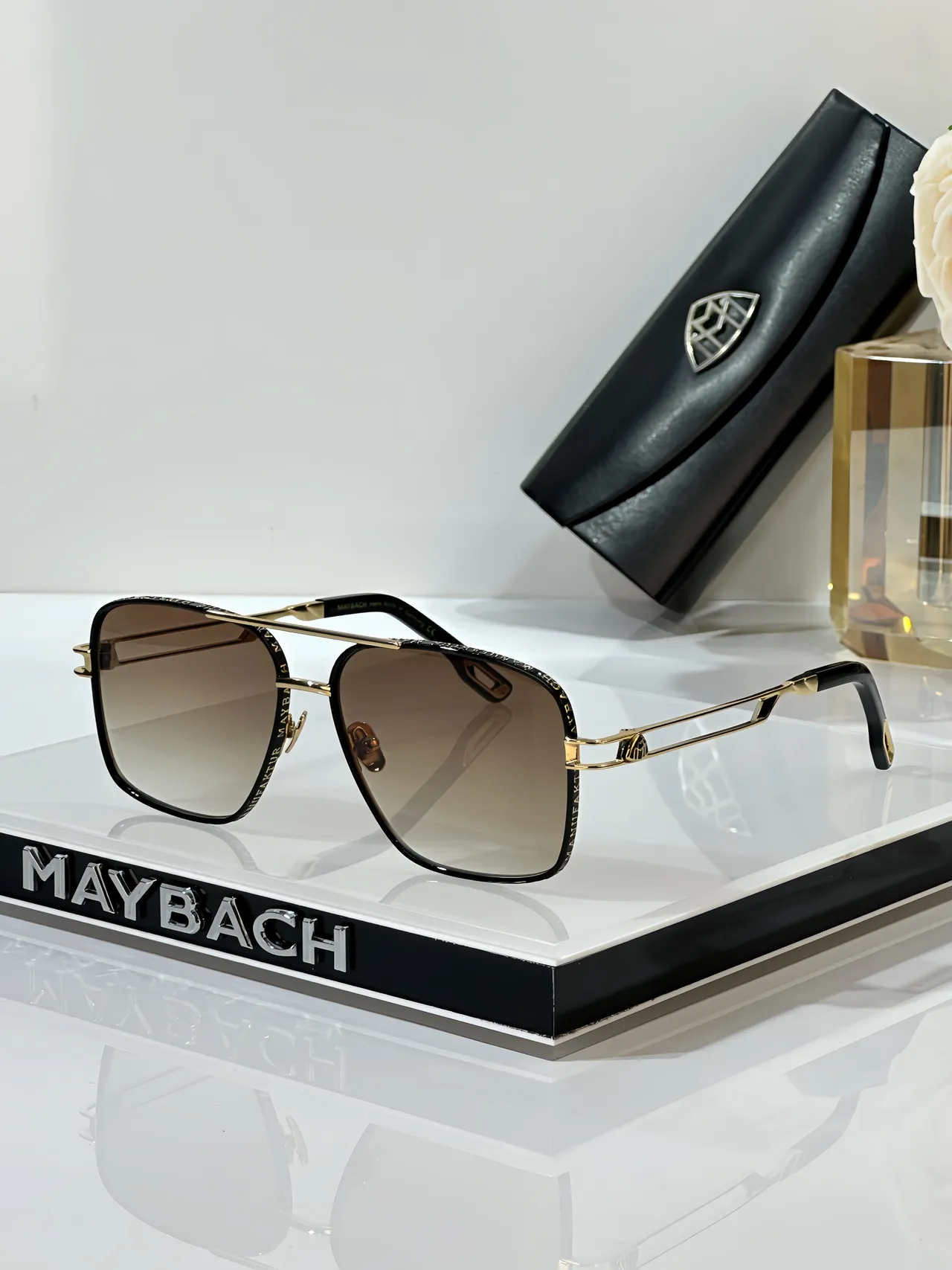 MAYBACH Black Gold Square Aviator Double Bridge Sunglasses 7