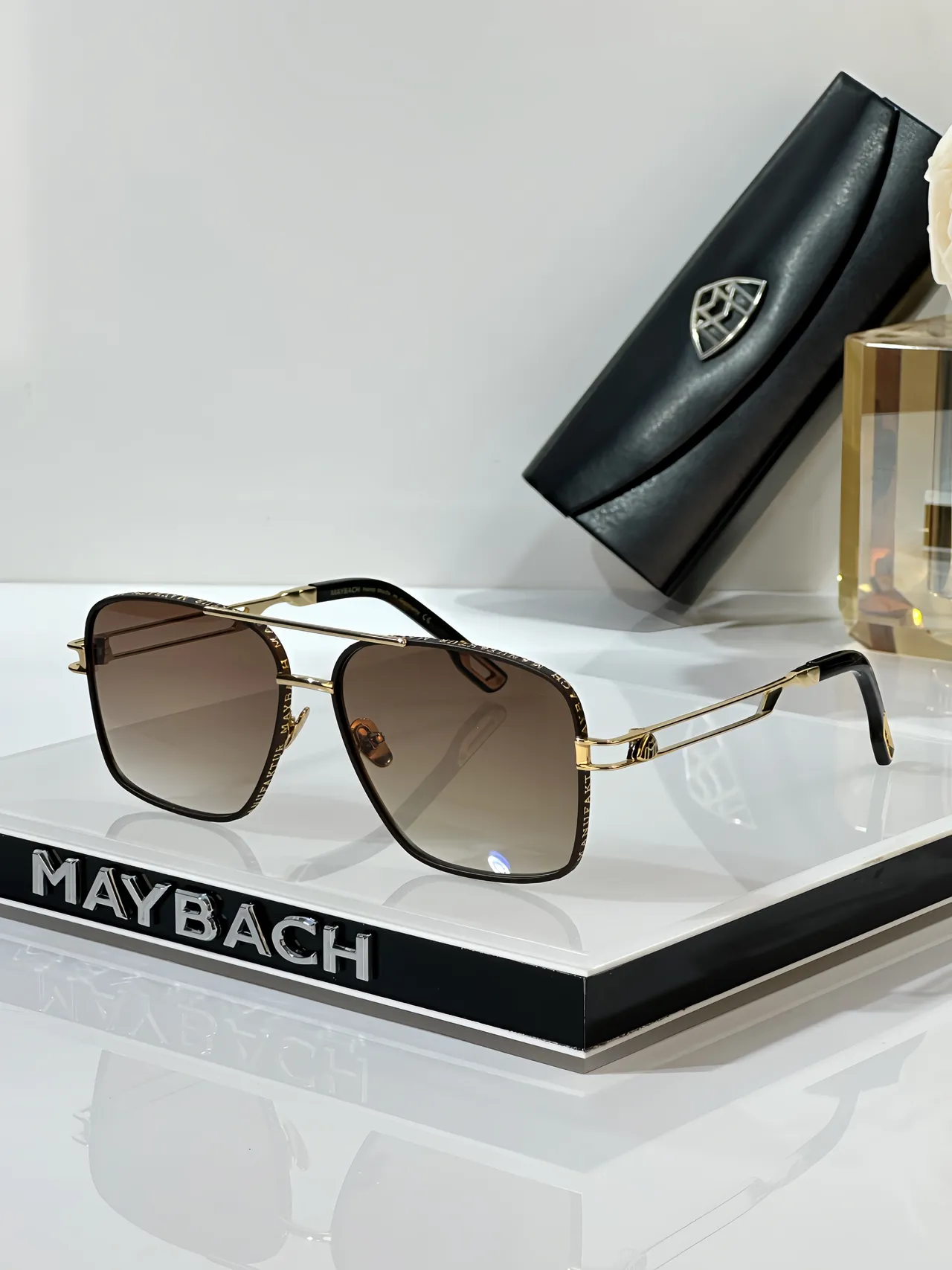 MAYBACH Black Gold Square Aviator Double Bridge Sunglasses 8