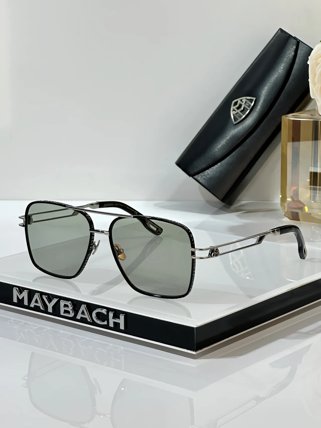 MAYBACH Black Gold Square Aviator Double Bridge Sunglasses 9
