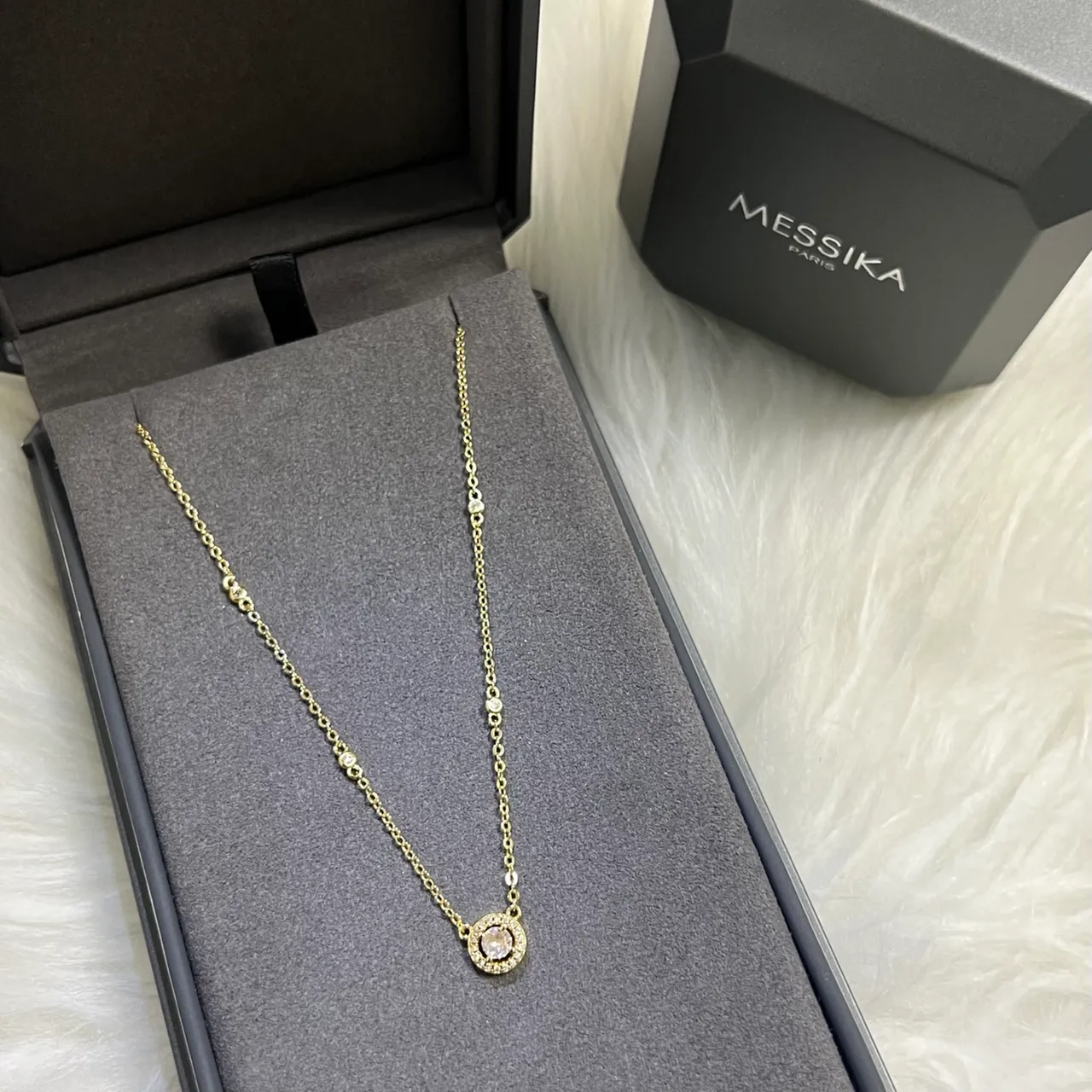 Messika Silver White Fine Link Chain Halo Pendant Necklace 3