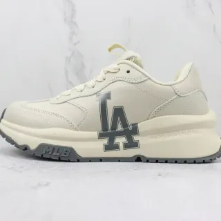 MLB LA Logo Runner بيج رمادي أحذية رياضية أنيقة منخفضة الكعب مع وسط كعب طبقي