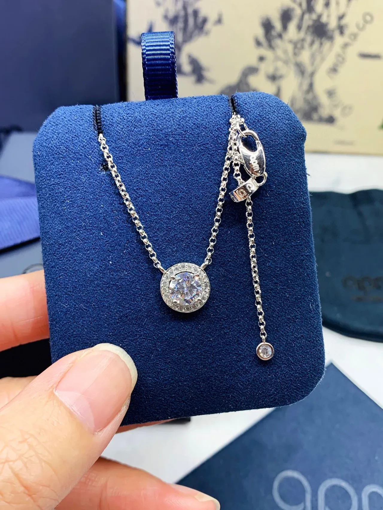 Monaco Silver Navy Curb Chains Halo-Set Crystal Pendants Necklace 5