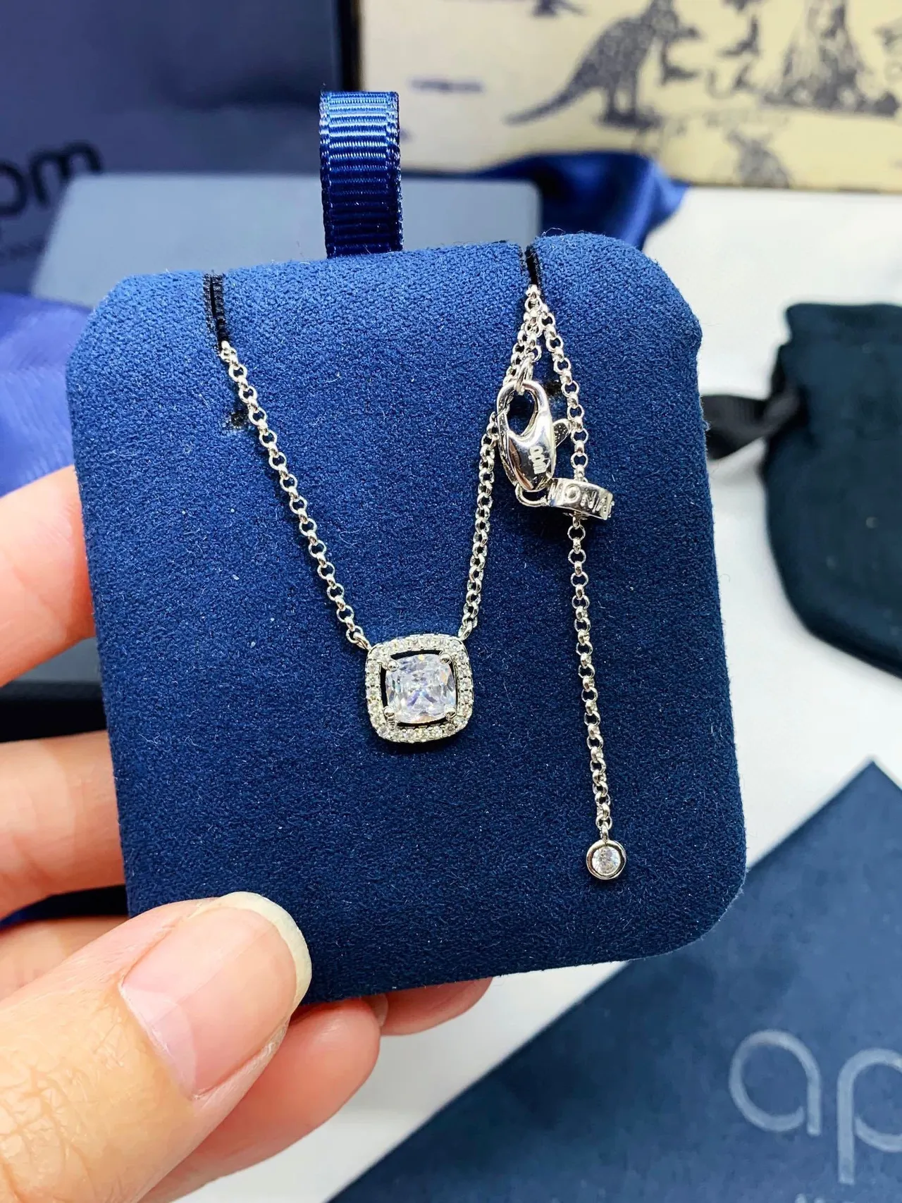 Monaco Silver Navy Curb Chains Halo-Set Crystal Pendants Necklace 6