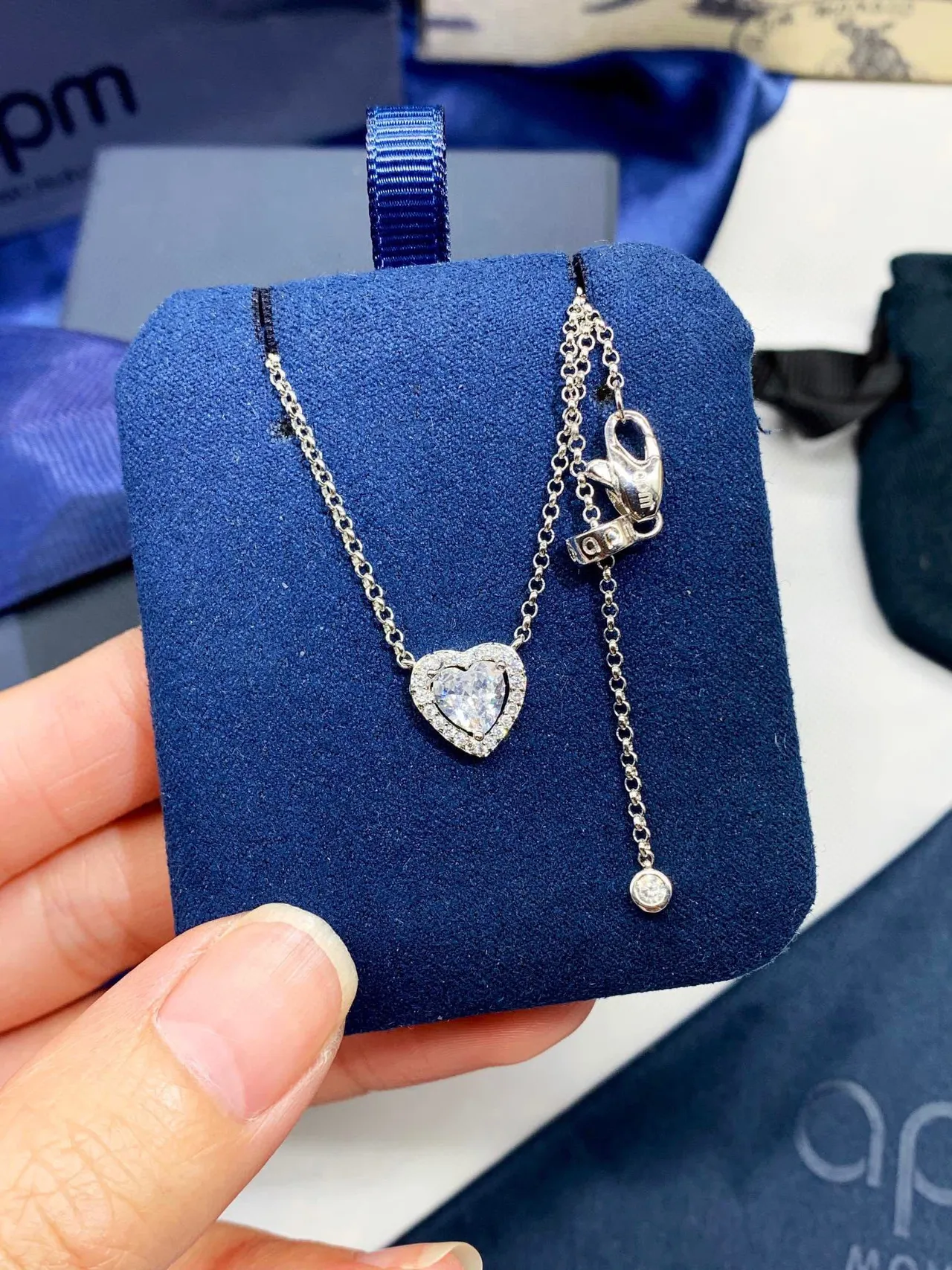 Monaco Silver Navy Curb Chains Halo-Set Crystal Pendants Necklace 7
