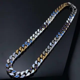 Colar de corrente curb chunky de metal de dois tons multicolores