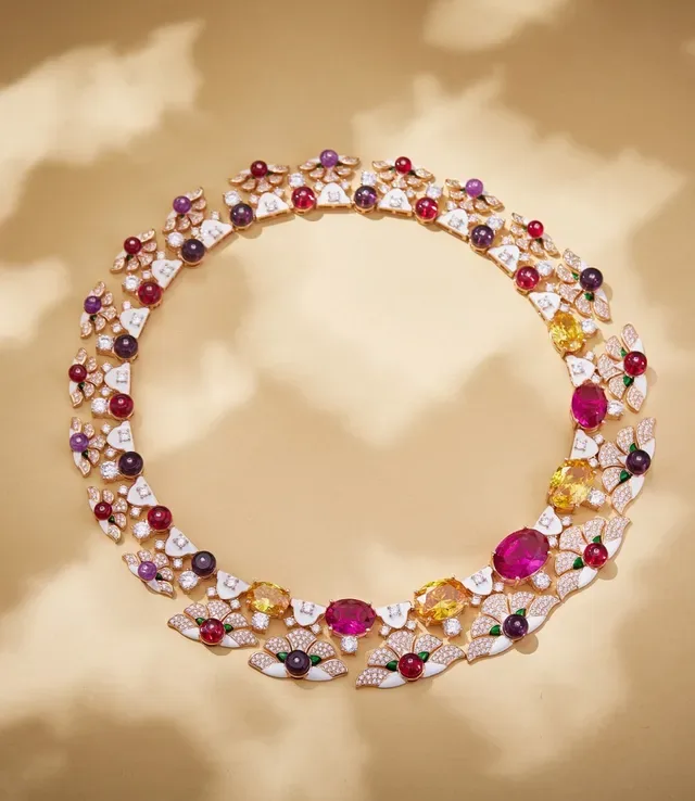 Multicolor Floral Enamel and Gemstone Collar Necklace 1