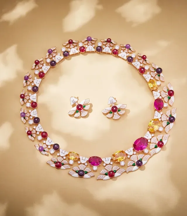 Multicolor Floral Enamel and Gemstone Collar Necklace 2