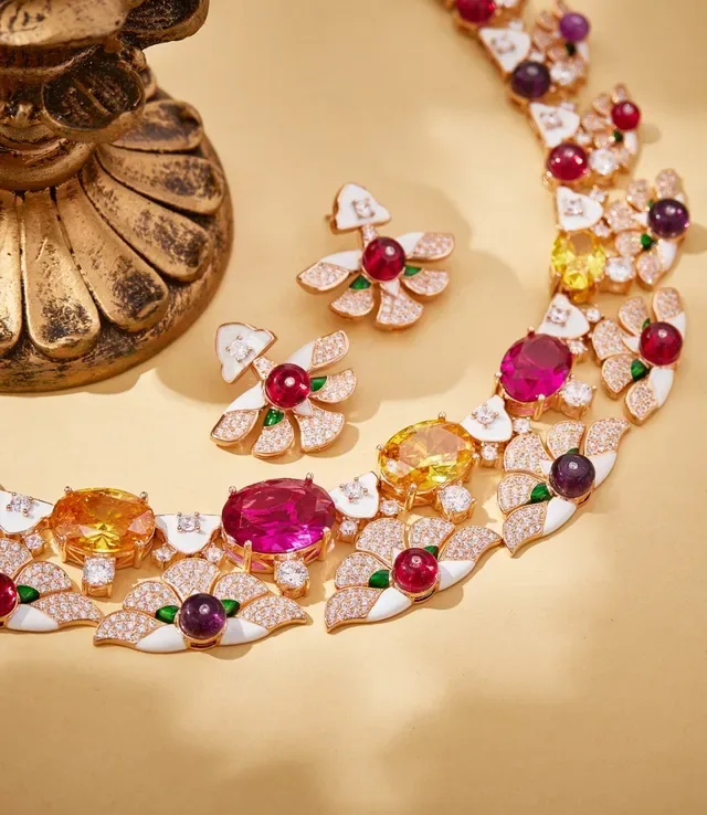 Multicolor Floral Enamel and Gemstone Collar Necklace 4