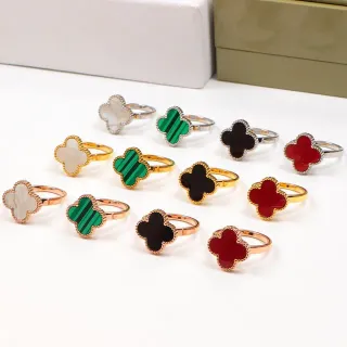 Multicolor Four-Leaf Clover Motif Enamel Inlay Ring