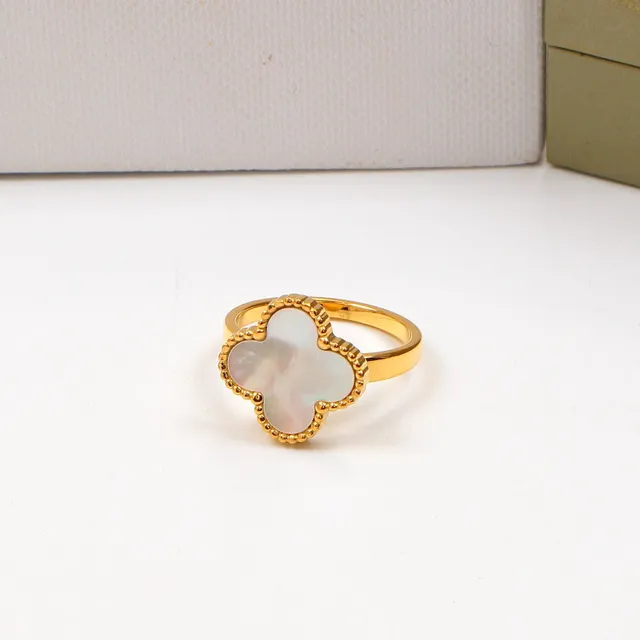 Multicolor Four-Leaf Clover Motif Enamel Inlay Ring 7