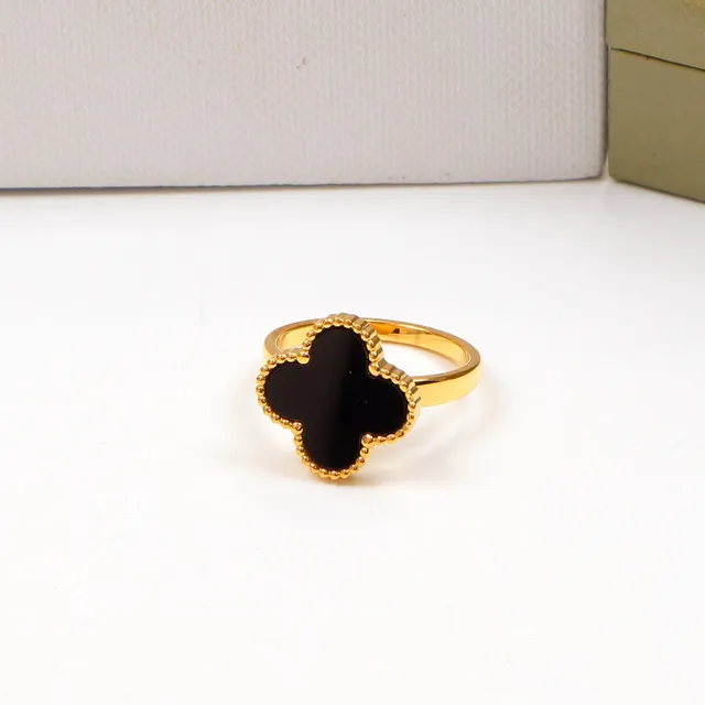 Multicolor Four-Leaf Clover Motif Enamel Inlay Ring 9