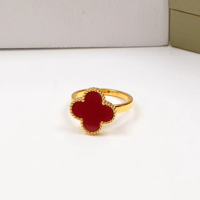 Multicolor Four-Leaf Clover Motif Enamel Inlay Ring 10
