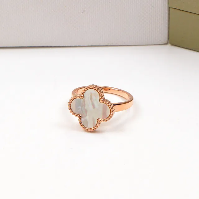 Multicolor Four-Leaf Clover Motif Enamel Inlay Ring 11