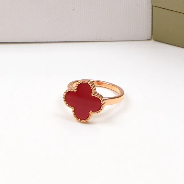 Multicolor Four-Leaf Clover Motif Enamel Inlay Ring 14