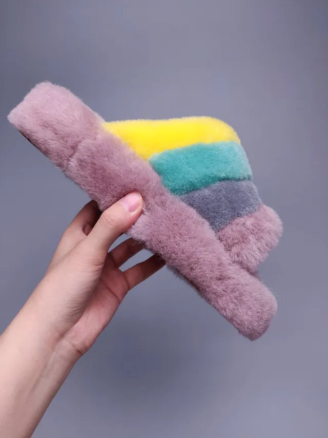 Multicolor Fuzzy Colorblock Slide Slippers 5