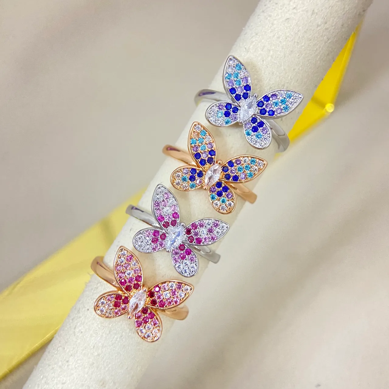 Multicolor Gold Butterfly Motif Pavé-Set Crystals Ring 1
